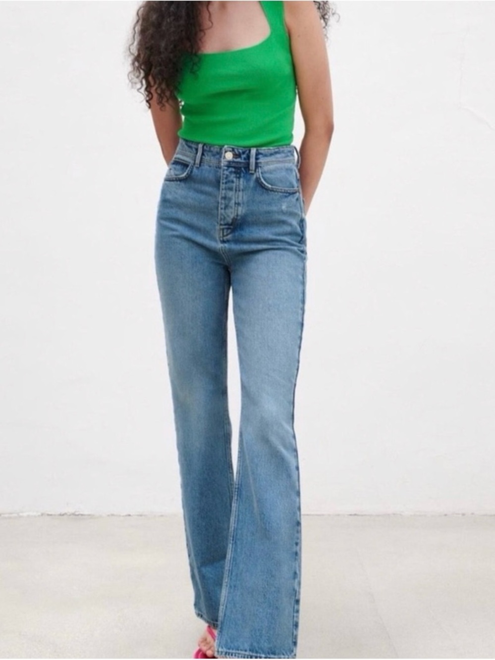 Zara High-Rise Medium Blue Flared Jeans